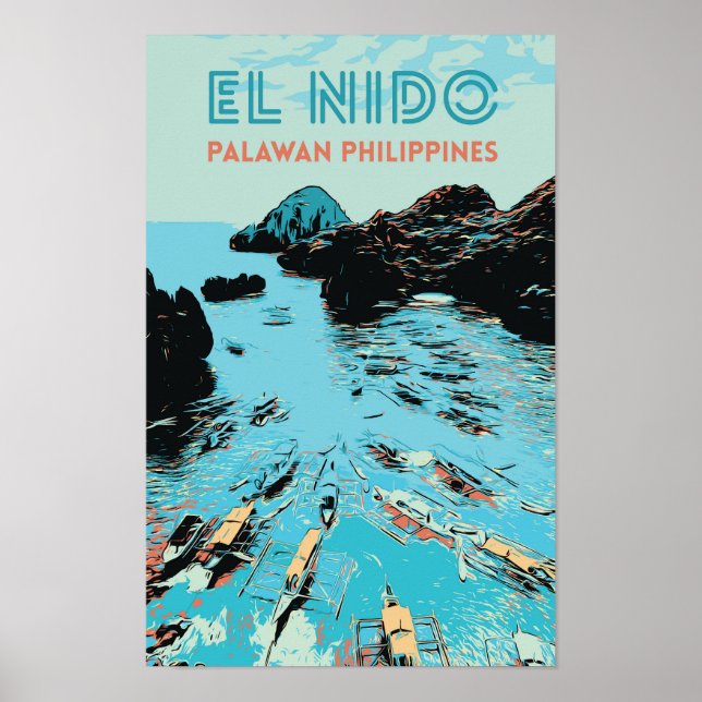 Affiche Philippines, bateaux dans le merveilleux El Nido,  (Devant)