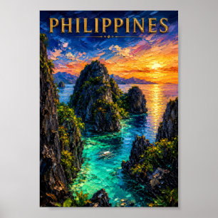 Affiche Philippines : Coucher de soleil tropical sur la cô