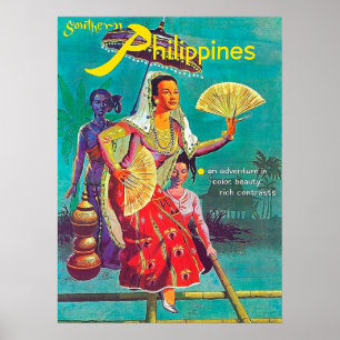 Affiche Philippines, femmes en costumes traditionnels