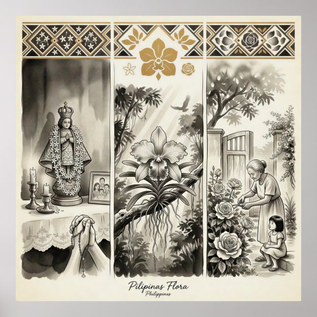 Affiche Philippines Flore - Sampaguita · Waling-Waling · R (Devant)