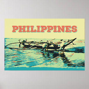 Affiche Philippines, scène de pêche dans les îles Visayas