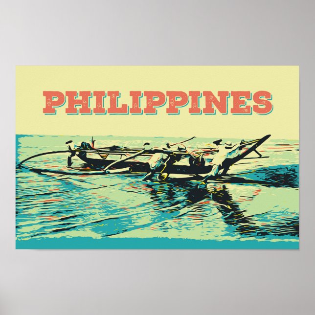 Affiche Philippines, scène de pêche dans les îles Visayas (Devant)