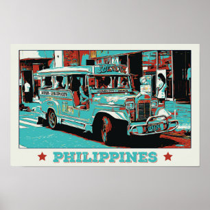 Affiche Philippines, une Jeepney emblématique à Manille