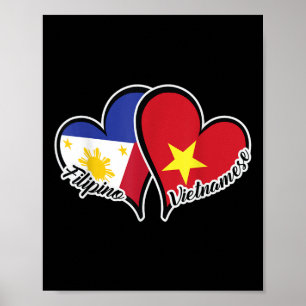 Affiche Philippines Viêt Nam Coeur du drapeau à moitié Phi