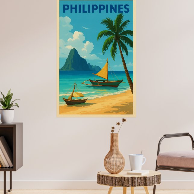 Affiche Philippines Voyage Ancien – Plage Tropicale  (Salon 3)