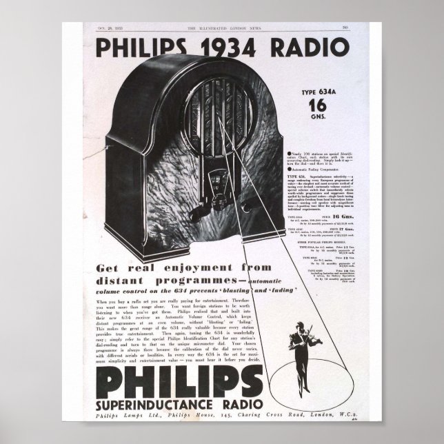 Affiche Philips 1934 radio antique retro advertisement (Devant)
