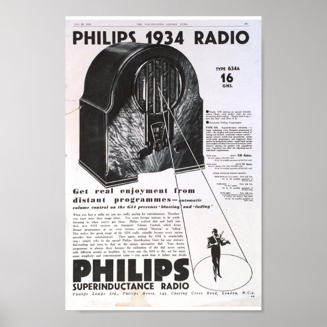 Affiche Philips radio 1934 publicité antiquité rétro (Devant)