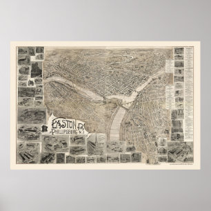 Affiche Phillipsburg, NJ et Easton, carte panoramique de