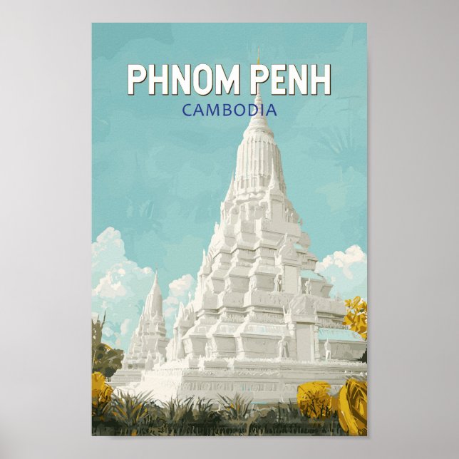 Affiche Phnom Penh Cambodge Illustration Voyage Art Retro (Devant)