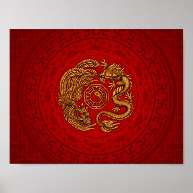 Affiche Phoenix and Dragon with bagua #4 (Devant)