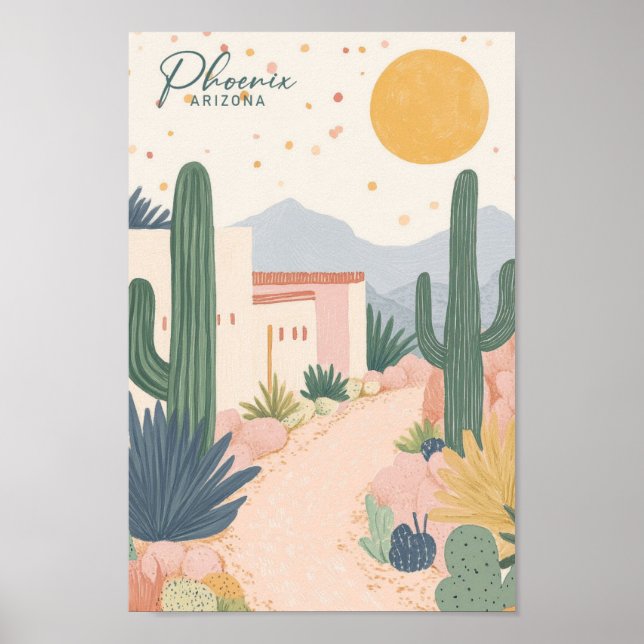 Affiche Phoenix Arizona Gouache Illustration Voyage (Devant)