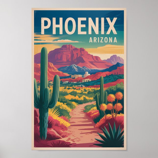 Affiche Phoenix Arizona Illustration Travel Art Vintage (Devant)
