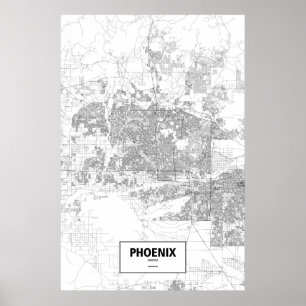 Affiche Phoenix, Arizona (noir sur blanc)