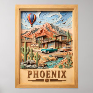 Affiche Phoenix Arizona Road Trip Voyage Texturé Vintage