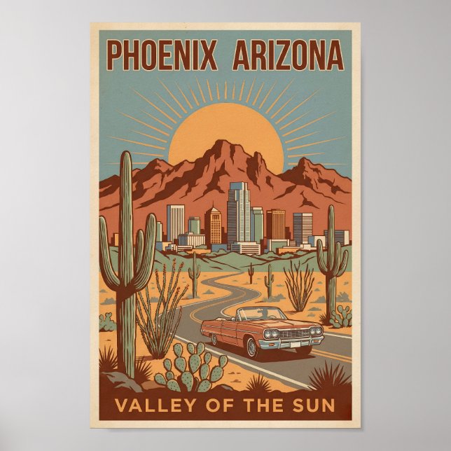Affiche Phoenix Arizona Sun Illustration Travel Art Retro (Devant)