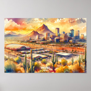 Affiche Phoenix Arizona Travel Places aquarelle