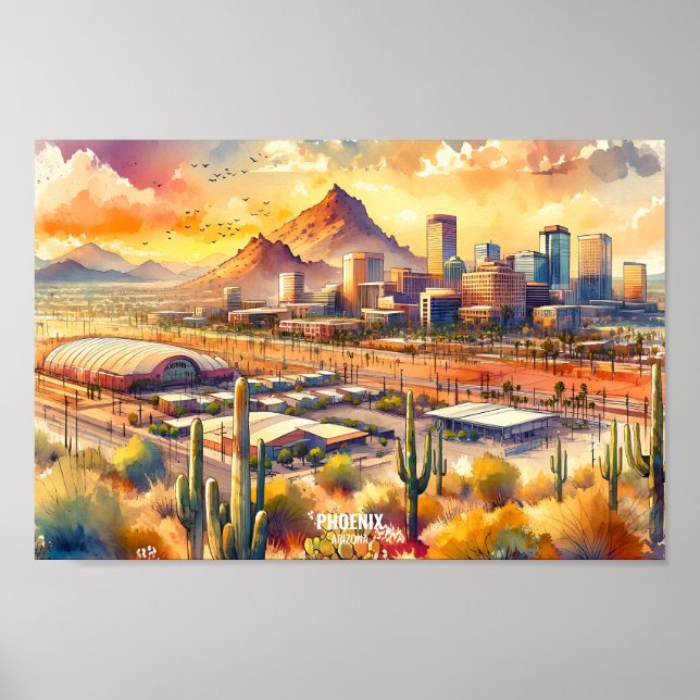 Affiche Phoenix Arizona Travel Places aquarelle (Devant)