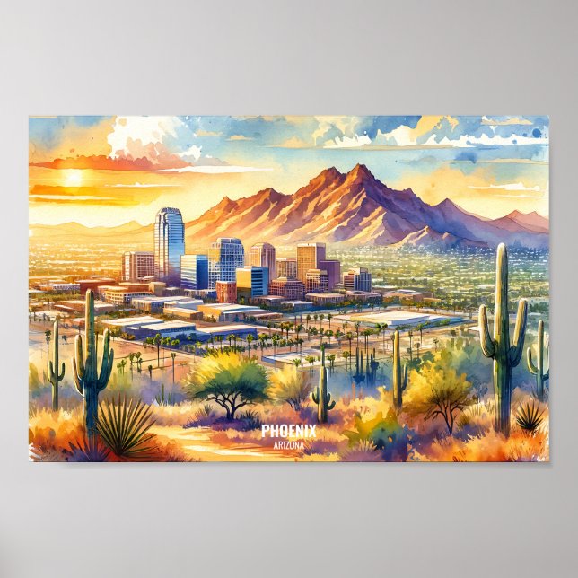 Affiche Phoenix Arizona Travel Places aquarelle (Devant)