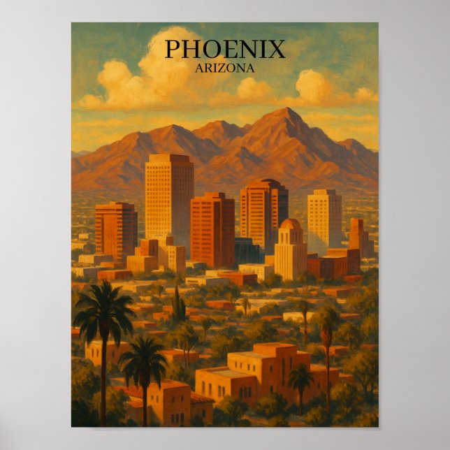 Affiche Phoenix Arizona Vintage Travel – Desert Skyline (Devant)