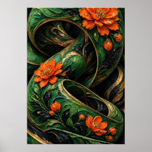 Affiche Phoenix Mosaïque 3D Vert Noir Orange
