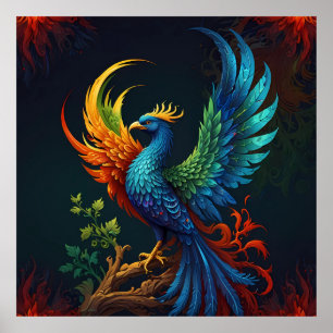 Affiche Phoenix Motif d'oiseaux coloré