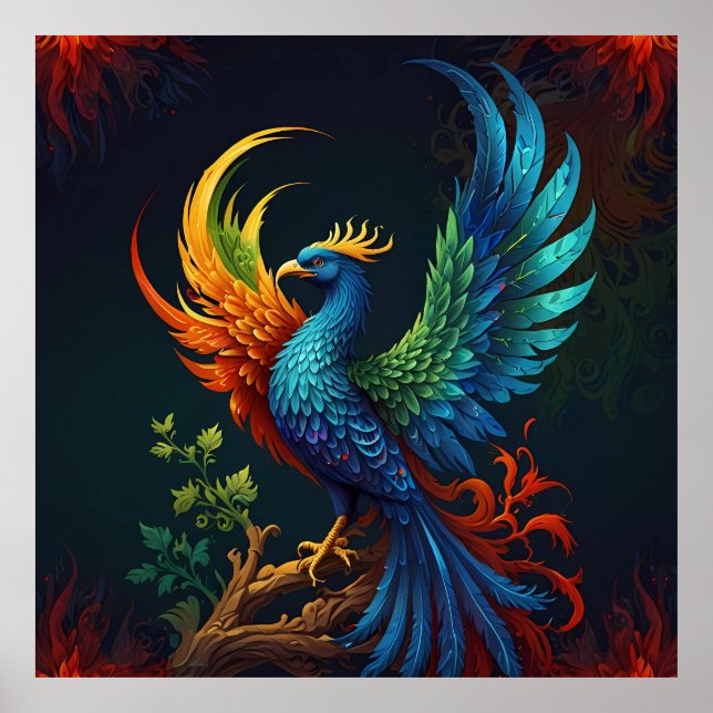 Affiche Phoenix Motif d'oiseaux coloré (Devant)