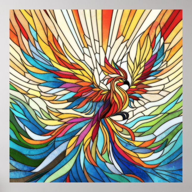 Affiche Phoenix Rising - mosaïque colorée art (Devant)
