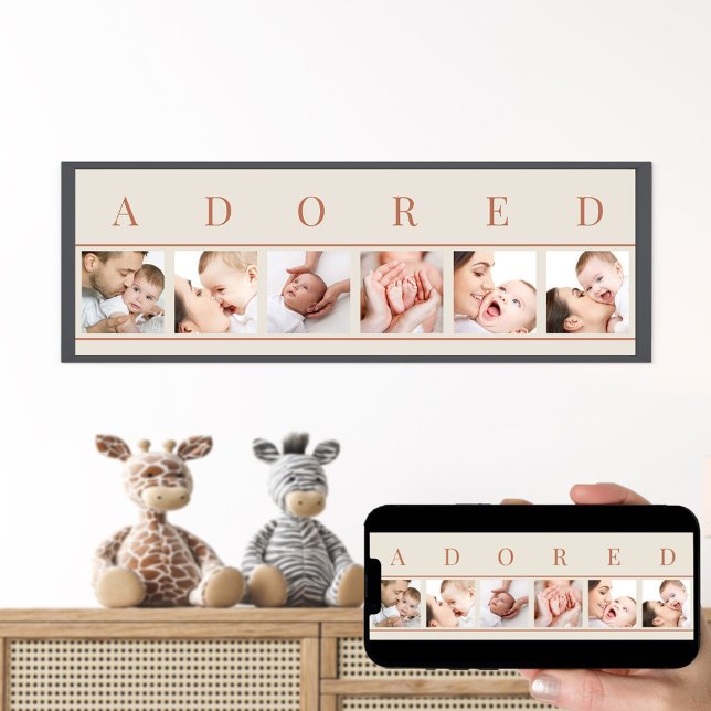 Affiche Photo ADORED Collage Clay Natural 6 Baby Picture (Adored new baby photo collage for the nursery, living room, grandparent gifts ..)