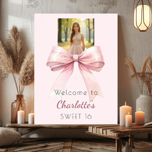 Affiche Photo avec un nœud rose Bienvenue à la fête Sweet 