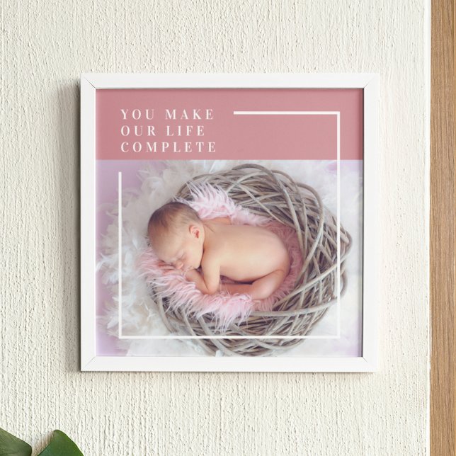 Affiche Photo bébé mignonne moderne | Rose et blanc | Devi (Créateur téléchargé)