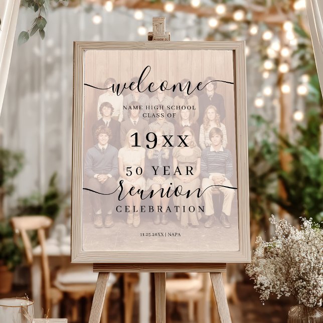 Affiche Photo Black Script Classe 50e Réunion Bienvenue (Photo Black Script Class 50th Reunion Welcome Poster)