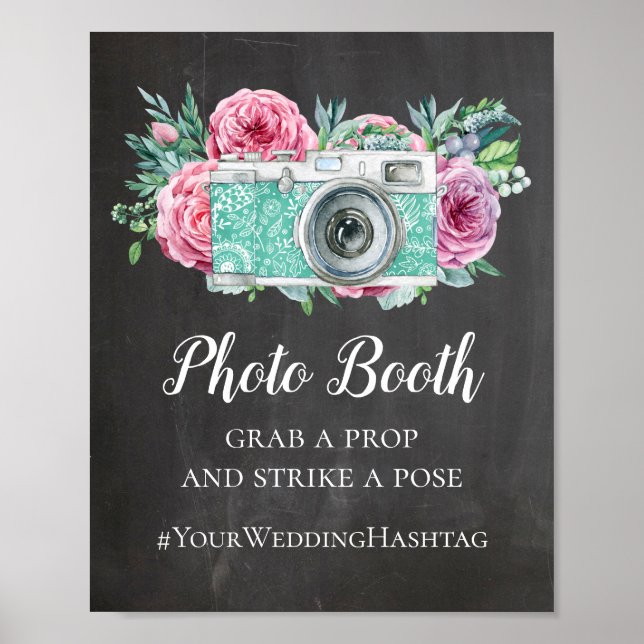 Affiche Photo booth chalkboard wedding sign. Gray hashtag (Devant)