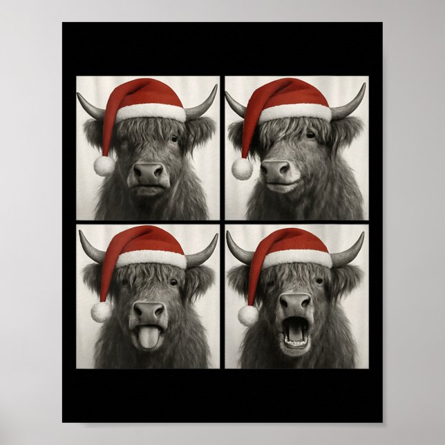 Affiche Photo Booth Femme Drôle de Noël Vache Highland Cow (Devant)