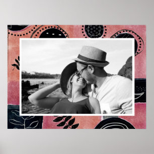 Affiche Photo botanique moderne abstraite rose et noir