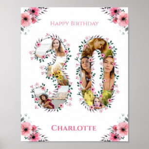 Affiche Photo Collage 30e anniversaire fille rose Fleur bl