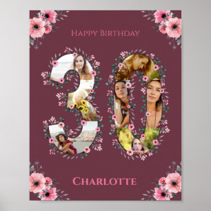 Affiche Photo Collage 30e anniversaire fille rose Fleur fe