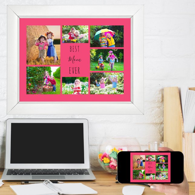 Affiche Photo Collage 7 Photos Meilleure Maman Jamais Rose (Créateur téléchargé)
