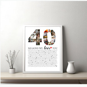 Affiche photo collage anniversaire 40 Raisons de notre amo