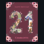 Affiche Photo Collage Big 21st Birthday Rose Flower Woman<br><div class="desc">Créez un vingt-et-un Anniversaire six photos collage dans un grand nombre vingt première forme. Décoré avec de belles et belles aquarelles rose vif fleurs et feuillage vert. Grand cadeau du 21e anniversaire pour les femmes. Collage photo numéro 21 personnalisé pour un produit unique et très spécial.</div>