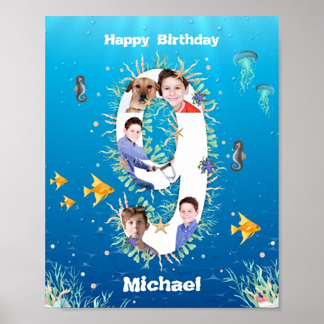 Affiche Photo Collage Big 9th Birthday Under the Sea (Devant)