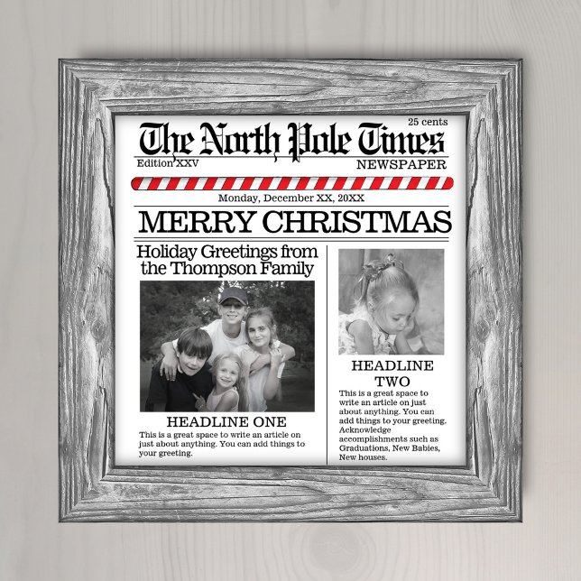 Affiche Photo Collage Christmas Newspaper Whimsical (Christmas whimsical newspaper typography photo poster. )