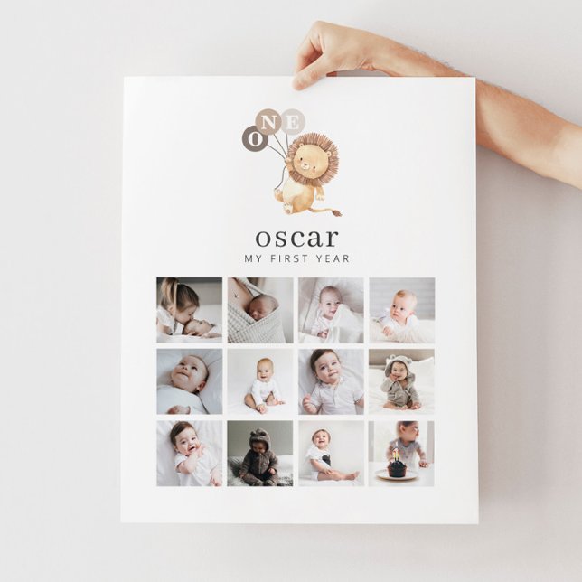 Affiche Photo Collage - Lion avec 3 Ballons Marron (Créateur téléchargé)