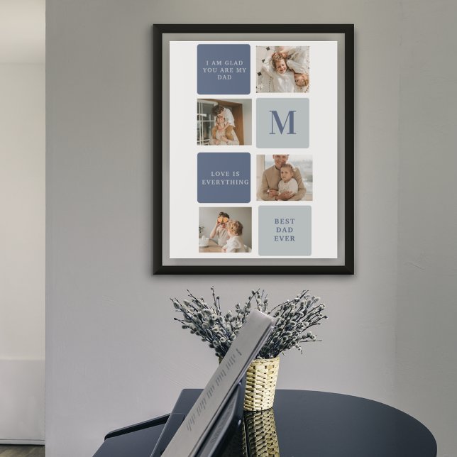 Affiche Photo Collage moderne & Bleu Happy Fête des pères  (Créateur téléchargé)