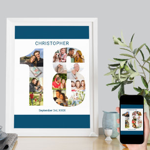 Affiche Photo Collage Numéro 18 Personnalisé 18e anniversa