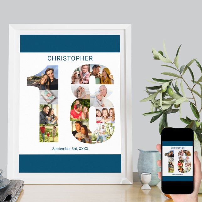 Affiche Photo Collage Numéro 18 Personnalisé 18e anniversa (Créateur téléchargé)