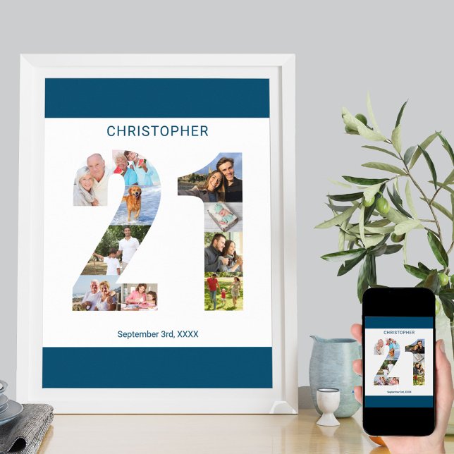Affiche Photo Collage Numéro 21 Personnalisé 21e anniversa (Créateur téléchargé)