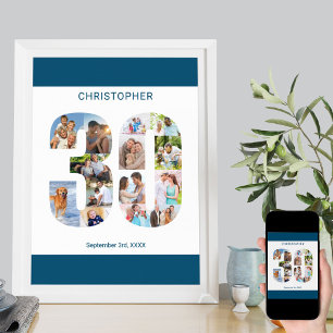 Affiche Photo Collage Numéro 30 Personnalisé 30e anniversa