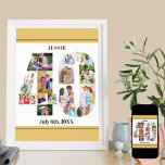 Affiche Photo Collage Numéro 40 Custom 40th Birthday<br><div class="desc">Poster personnalisé avec collage photo numéro 40 - parfait pour un cadeau unique de 40e anniversaire. L'affiche est blanche avec sable beige neutre / bordures jaunes muettes et typographie moderne en bronze. Le collage photo peut contenir jusqu'à 15 de vos photos de famille préférées actuelles ou créer votre propre chronologie...</div>