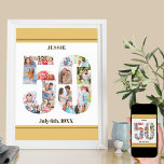 Affiche Photo Collage Numéro 50 Custom 50th Birthday<br><div class="desc">Poster personnalisé avec le numéro 50 photo collage - parfait pour un cadeau unique de 50e anniversaire. L'affiche est blanche avec sable beige neutre / bordures jaunes muettes et typographie moderne en bronze. Le collage photo peut contenir jusqu'à 16 de vos photos de famille préférées actuelles ou créer votre propre...</div>