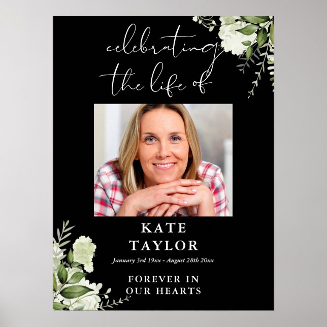 Affiche Photo commémoratif de célébration de vie avec verd (Devant)